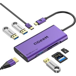 QGeeM USB C to HDMI Adapter 4k, 7 in 1 USB C Dongle with 100W Power Delivery, 3 USB 3.0 Ports, SD/TF Card Reader, Compatible for MacBook, iPad, HP, Dell XPS and More Type C Devices