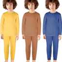 Silkfly 3 Sets 12M-12Y Kid Boys Girls Thermal Underwear Set Fleece Lined Long Winter Johns Base Layer Thermal Top and Bottom (7-8 Years, Dark Blue, Brown, Yellow)