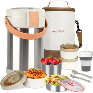 67oz Adults Thermo for Hot Food Kit 2L 9.06in 3 Layer Stainless Steel Vacuum Soup Food Thermo Hot Food Jar Bento Box for Men, Women, Suitable Insulated Lunch Box for 12+ Camping, Office & Travel Use