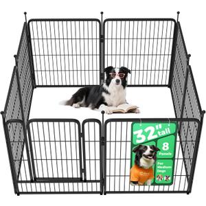 FXW Rollick Unleashed Dog Playpen for Indoor, Yard, RV Camping, 32 inch 8 Panels for Small and Medium Dogs Patented (Black)
