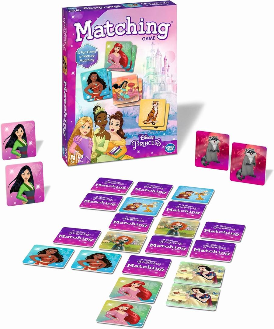 Wonder Forge Disney Princess Matching Game  Fun Memory Game for Kids Ages 3 and Up  Toddler Learning Toy Featuring Belle, Ariel, and Elsa and more Disney Princesses - Packaging May Vary