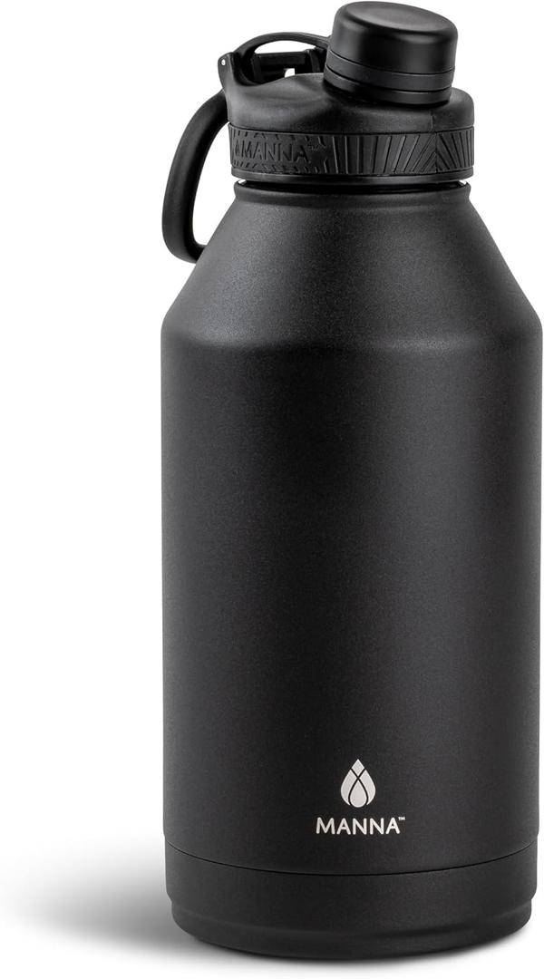 Manna Saratoga Double-wall Insulated Stainless Steel Bottle - 64 Oz - Powder Coated Black