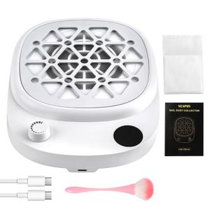 Nail Dust Collector, heemeei Protable 10 Speeds Dust Collector Nail Tech with 30 Pcs Disposable Filter Papers, 6000RPM Powerful Lightweight Nail Vacuum for Beginner Acrylic Nail Manicure Home Salon