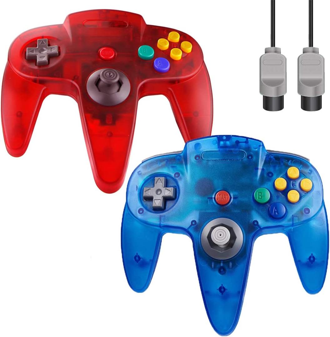 ZeroStory Classic N64 Controller, Wired N64 Controller Upgraded Joystick for N64 Video Game Console (Transparent Red and Transparent Blue)