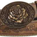 Women Western Belt with Heart Embossed Buckle Vintage Brown Belt for Jeans Pant Dress Cowgirl Cowboy Belts (Fit Waist Size:34''43'')