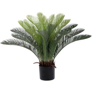 Bellacat 2ft UV Resistant Faux Sago Palm Tree with Natural & Lifelike Bark, 24in Super Full Artificial Cycad Tree with Realistic Leaves for Home Office Patio Porch Front Door Decor.