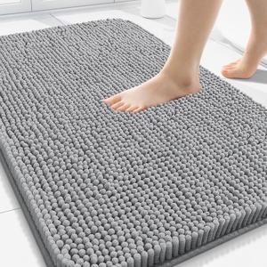 Arotive Bathroom Rugs 30x2, Extra Soft Absorbent Shaggy Chenille Bath Rugs, Machine Washable Rubber Backing Non-Slip Bath Mats for Bathroom Floor Tub and Shower, Home Decor Accessories,Light Grey