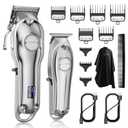SUPRENT PRO Professional Hair Clippers for Men- Hair Cutting Kit & Zero Gap T-Blade Trimmer Combo- Cordless Barber Clipper Set with LED Display for Mens Gifts (Silver)