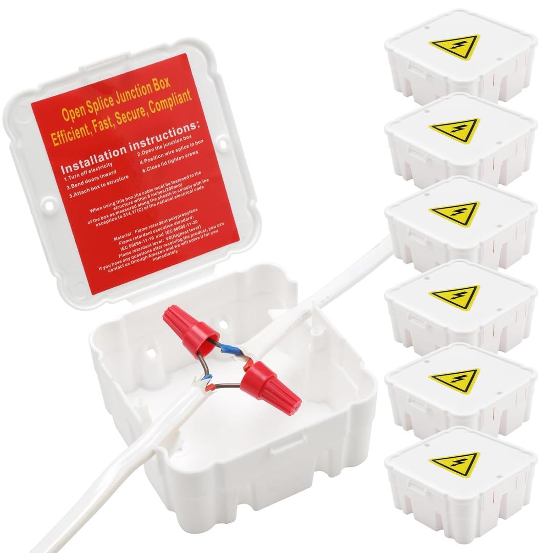 Open Splice Repair Kit (6 Pack), One-Piece Splice Box - 5 Second Installation, Electrical Wire Junction Box