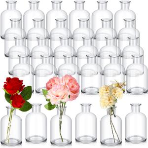 Lallisa 30 Pcs 4.9 Inches Small Glass Bud Vases Bulk Mini Flower Vases for Centerpieces Decorative Glass Bottles Vintage Rustic Decoration for Wedding Dining Table Home Decor