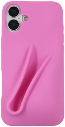 Nkkomura Soft Touch Silicone Lip Gloss Phone Case for iPhone 16 Plus, Minimalist Matte Design, Shockproof & Anti-Fingerprint Cover (Hot Pink)