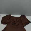 Amoretu Women's Summer Sweetheart Neckline Sexy Dress Ruffle Half Sleeve Flowy A-Line Low Cut Mini Dresses (Brown, L)