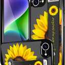 Compatible for iPhone 16e Case Cute with Strap Stand Finger Kickstand, Designer Cool Silicone Cases Funda Cover - Yellow Sunflower