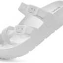 SCQTL Women's Platform Sandals with Arch Support, Comfort Slides Adjustable Slip On Flat Sandals for Summer Ultra Cushion & Thick Soles, Size 5, White