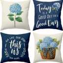 BBOLDIN Blue Hydrangea Throw Pillow Covers 18x18, Flower Flowal Square Pillow Cases Set of 4, Spring Summer Cushion Covers Decorations for Living Room Bedroom Farmhouse
