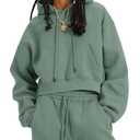 Flygo Womens Fleece 2 Piece Outfits Sweatsuit Crop Pullover Sweatshirt Joggers Pants Tracksuit Set (S)
