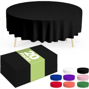 Pureegg Plastic Table Cloth Disposable 20 Pack, 84'' Round Table Cloths, Graduation Decorations Class of 2025, Graduation Party Tablecloths, Round, Plastic Cover, Leakproof & Sturdy, Black