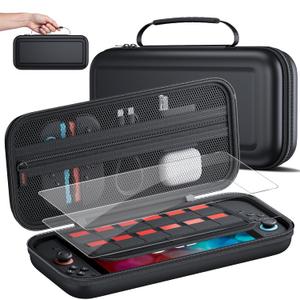 Mosyee Switch 2 Case with 2 Pack Tempered Glass Screen Protector for Nintendo Switch 2, Hard Shell Travel Carrying Case for Switch Accessories Holds 12 Game Cartridge