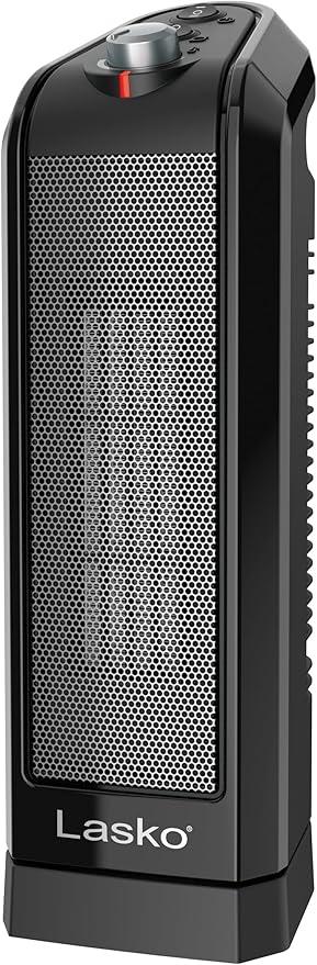 Lasko Oscillating Ceramic Tower Space Heater for Home with Overheat Protection, Adjustable Thermostat, and 2 Speeds, 15.7 Inches, Black, 1500W, CT16450