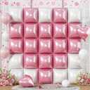 Pink White Square Foil Balloons, 25PCS Double Sided Pastel Pink and Pearl White Square Balloons Backdrop Wall Party Decorations for Girls Women Princess Fairy Birthdays Wedding Baby Shower Valentines