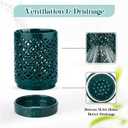 2 Pack 4 Inch Orchid Pots with Holes and Saucers, Ceramic Orchid Pot for Repotting, Flower Planter Pot Indoor Outdoor, Breathable Slotted Orchids Planter Gifts for Moms (Green)