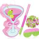 Harloon Pink Martini Piata with Stick Blindfold Confetti Margarita Bachelor Party Decorations Cocktail Glass for Margs Matrimony Birthday Martini Party Supplies
