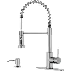 APPASO 3-Mode Kitchen Faucet with Soap Dispenser, Stainless Steel Pull Down Faucet for Kitchen Sink, Spring High Arc Tall Modern Single Handle Kitchen Sink Faucet with Sprayer Brushed Nickel