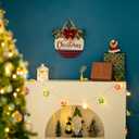 Christmas Sign for Front Door Wall Decor - Walasis Merry Christmas Signs Hanging for Indoor with Buffalo Plaid Bow Farmhouse 12 inch Red Xmas Wreath Hanger Decorations