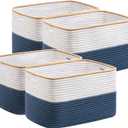 UBBCARE 4 Pack Baskets for Organizing, Woven Storage Baskets for Toys and Towel, Rectangle Cotton Rope Basket with Handles, 15''L x10''W x9''H, Navy Blue