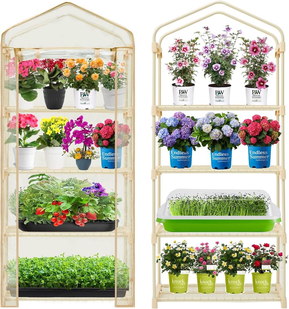 Garden 4-Tier Greenhouse  for Indoor Outdoor Gardening Hot House w/ Zippered Cover and Metal Shelves for Growing Vegetables, Flowers and Seedlings (PLGH704OWP)