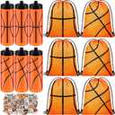 12 Pcs Basketball Water Bottles Basketball Drawstring Bag Set with 50 Sticker Basketball Party Favors 6 Reusable Sports Squeeze Water Bottle 20oz 6 Basketball Goodie Gift Bag for Basketball Team Gifts