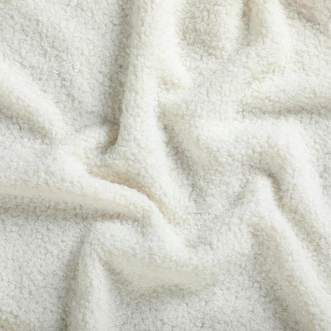55 x 63 Boucle Fabric Upholstery Chenille Soft Plush White Color Boucle Fabric by The Yard for Home Decor, Seating, Headboard, Sofa, Pillows, Accessories
