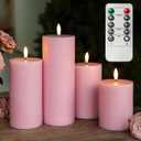 LUSHARBOR Flameless Candles, 4 Pack Battery Operated Candles with Remote, Real Wax LED Fake Candles with Timer Flickering for Christmas Wedding Home Party D3 H 5" 6" 7" 9" Pink