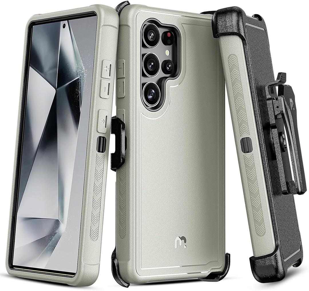 M MYBAT PRO Maverick Series for Samsung Galaxy S25 Ultra Case with Belt Clip Holster, 6.9 inch, Heavy Duty Military Grade Drop Protective Case w 360 Rotating Stand (No Screen Protector)