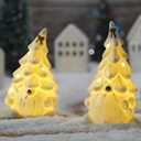 2 x Ceramic Christmas Tree Gnomes Decoration for Tabletop Christmas Decor Indoor, White Gnome Lighted Ceramic Trees Decor