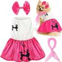 Halloween 50s Dog Costume Poodle Skirt Bow Clip and Scarf Costume Accessory for Puppy Themed Parties and Halloween (Medium)