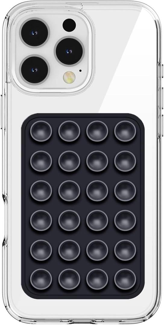 2 x PKYAA Anteel Silicone Suction Phone Case Mount, Silicon Adhesive Phone Accessory for Smartphones, Hands-Free Mirror Shower Phone Holder for Selfies, Tiktok Videos (Black)
