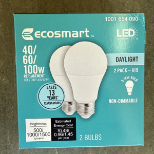 2-Pk) Ecosmart LED Light Bulb 3-Way 40/60/100W 1001654090