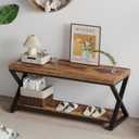 IBF Wooden Bench Indoor, Wood Entry Way Bench with Shoe Storage Rack for Entryway, Industrial Entryway Bench Seat for Foyer Bedroom Living Room Entrance Organization, Rustic Brown Oak, 39 Inch Long