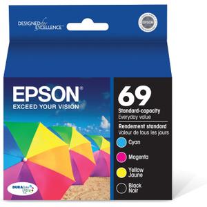 EPSON 69 DURABrite Ultra Ink Black & Color Combo Pack For CX-6000, 7000F, 7400, 8400, 9400, 9475; NX-400, 415, 510, 515; WF-1100, 600, 610 and other select models (Color Cyan/Magenta/Yellow/Black Jaune Pack)