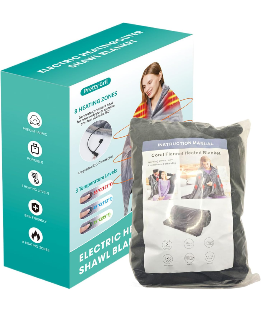 Heated Throws – Soft and Shawl, Portable Electric Wrap, Lightweight Warm Blanket, Adjustable Heat Settings, Fabric Design, Travel Friendly Compact Size | Home Relaxation, Travel Trips