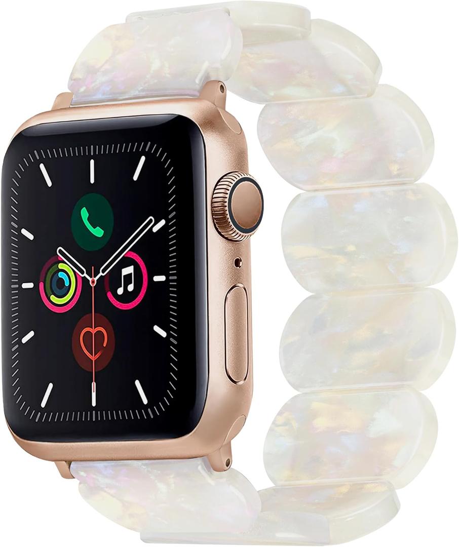 DIVELLA Resin Watch Band Compatible with Apple Watch Serise 11/10/9/8/Ultra/SE, Fashion Dressy Stretchy Lightweight Watch Strap Bracelet Wristband Replacement for iWatch Bands 7/6/5/4/3/2/1 for Women