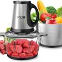3-Speed Electric Food Processor: Meat Grinder, Vegetable Chopper & Baby Food Maker - 300W, 2 Bowls (8 Cup Stainless Steel+8 Cup Glass), Quiet Operation
