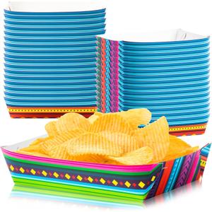 Mexican Taco Nights Food Trays 100Pcs Mexican Nacho Popcorn Unassembled Trays Snack Candy Holder Disposable Paper Plates Holiaday Carnival Party Supplies Concession Stand Food Containers