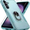 Compatible with Samsung Galaxy S24/S25 Case with Screen Protector Tempered Glass,Heavy Duty Shockproof Full Body Phone Cover Built in Metal Ring Holder Kickstand,2025 Mint Green
