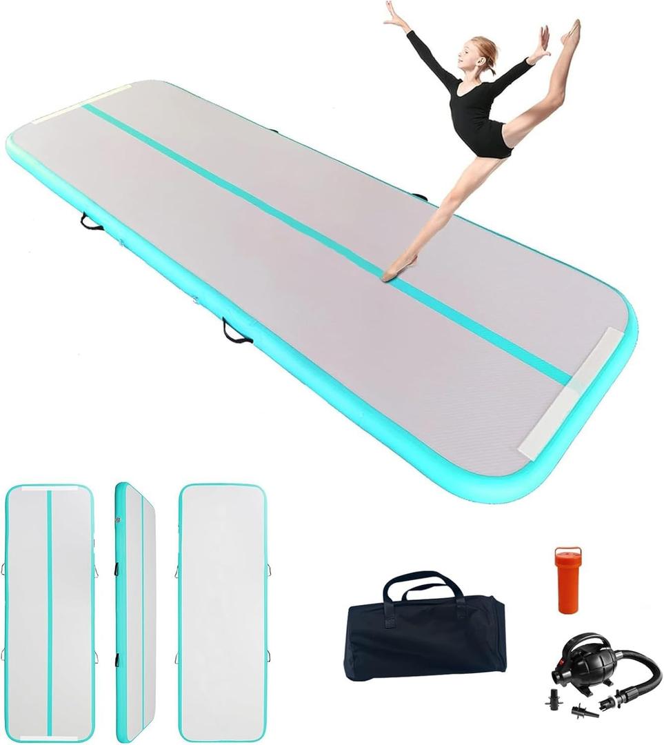 YUJIA Inflatable Gymnastics Mats For Tumbling Track, Home & Outdoor Training, Air Track Tumbling Mat With Air Blower & Carry Bag, 13FT Ideal For Yoga, Cheer & Practice Easy Inflation