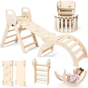 Norbee Pikler Triangle Set Foldable Wooden Toddler Climbing Toys Indoor, Playground Jungle Gym for Kids, Montessori Climbing Set for Toddlers