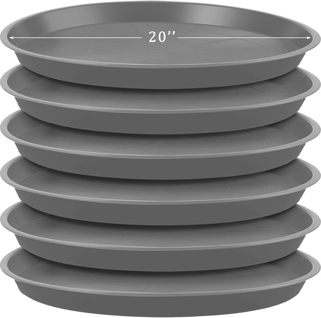 Eccliy 6 Pack Plastic Plant Saucer Heavy Duty Planter Saucers Large Plant Pot Saucers Plastic Water Trays for Indoors and Outdoors Flower Plant Plant Drip (Gray,20 Inch)