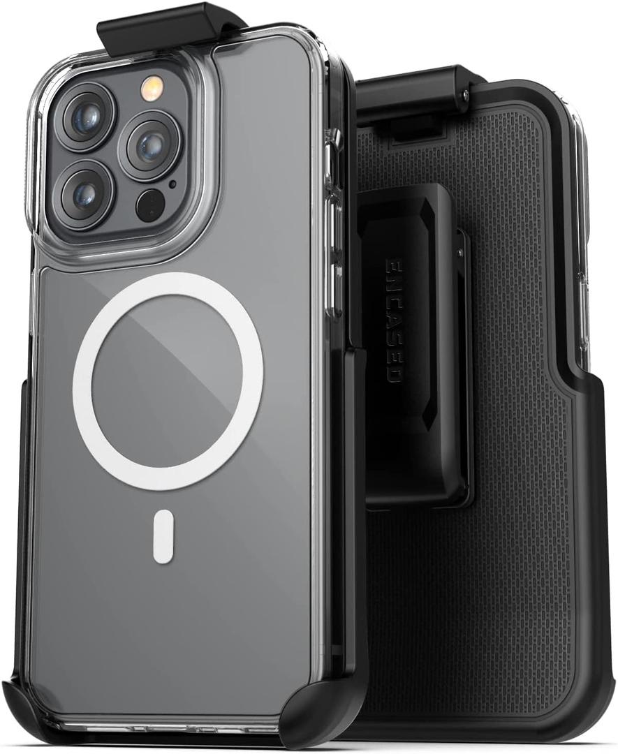 Encased Showcase Series for iPhone 12 Pro Max Belt Clip Case - MagSafe Compatible Clear Cover with Holster