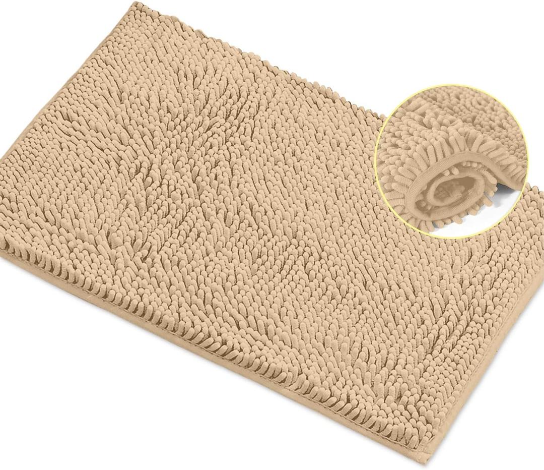 LuxUrux Bath Mat-Extra-Soft Plush Bath Bathroom Rug,1'' Chenille Material, Super Absorbent Shaggy Bath Rug. Machine Wash & Dry (20 x 30, Birch)